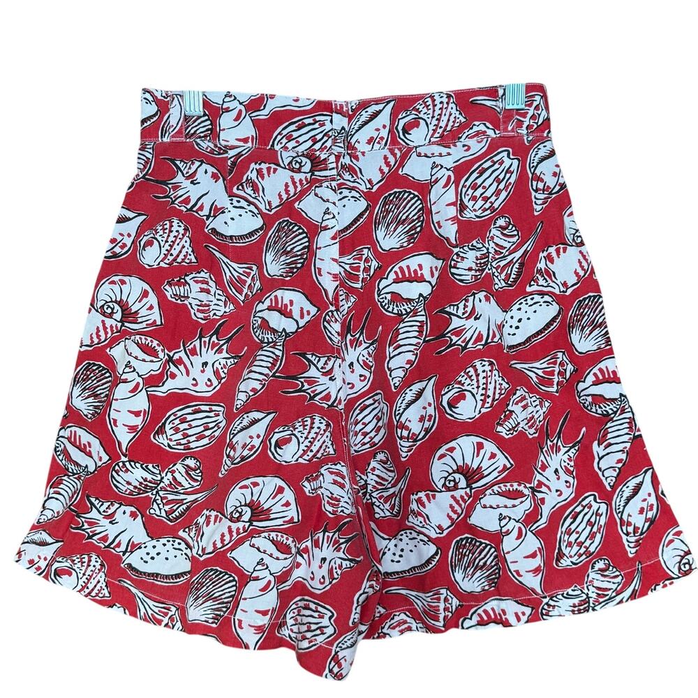 Vintage Royal Robbins Red White Seashell High Waist Pleated Cotton Shorts Sz 6 - Picture 2 of 14